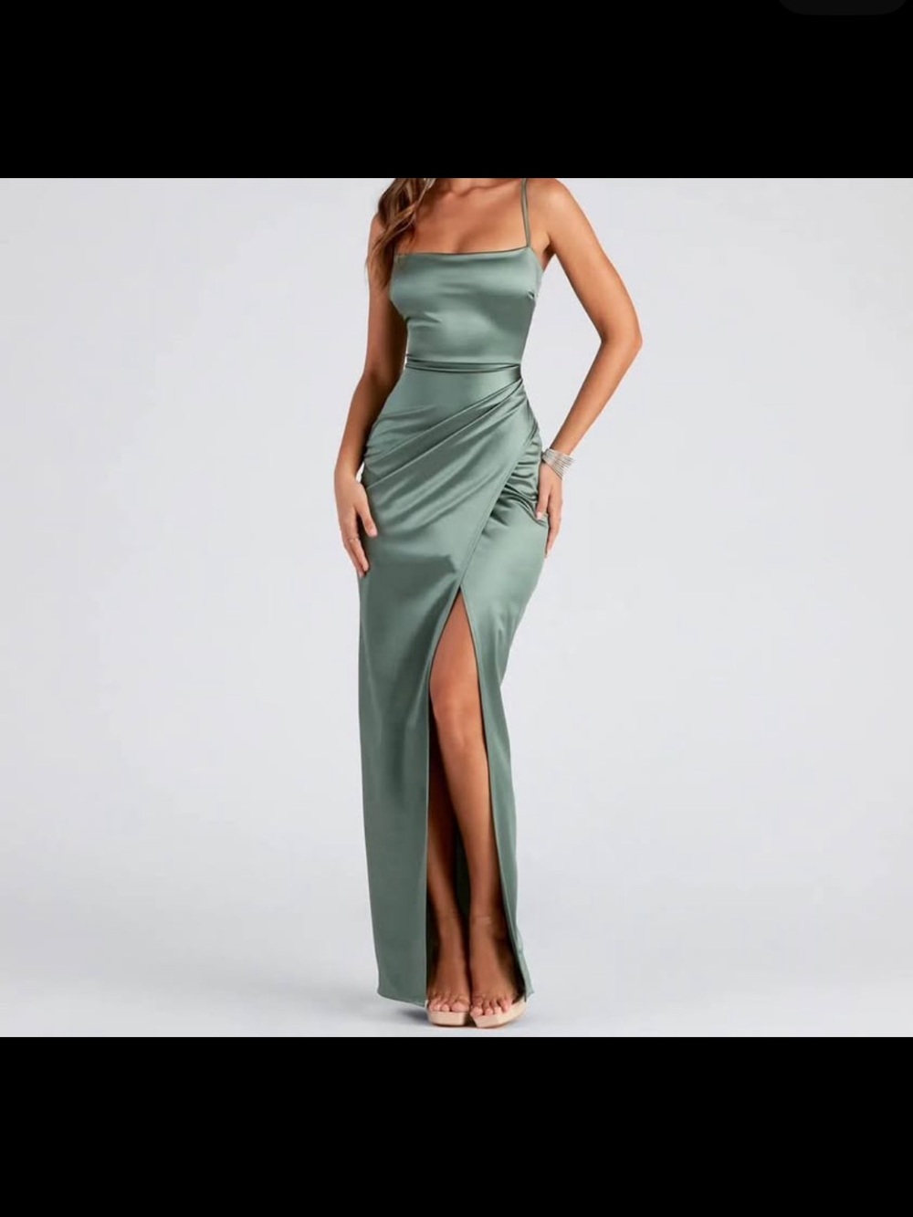 Windsor Satin Spaghetti-Strap Maxi Dress in Sage Green